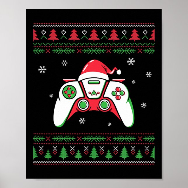 Póster Navidades del controlador de videojuegos Santa Hat (Frente)