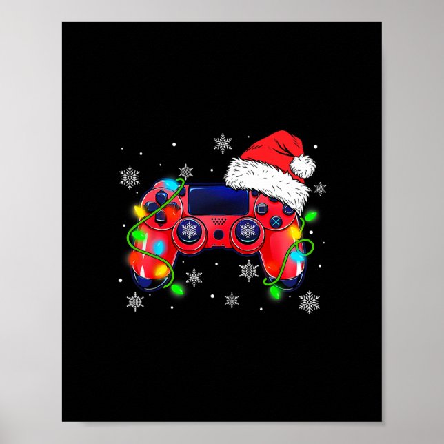 Póster navidades del controlador de videojuegos santa hat (Frente)