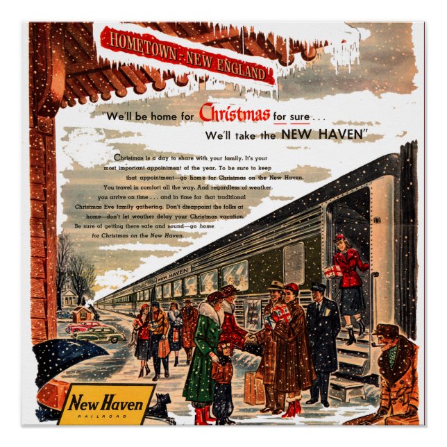 Póster Navidades del ferrocarril de New Haven 1947 (Anverso)