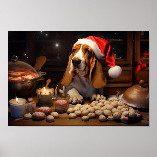 Póster Navidades del óbice basset celebran festividades (Frente)