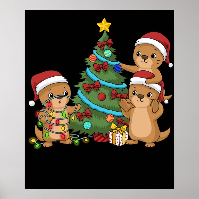 Póster Navidades del Otter de Navidad y niños obsequian a (Frente)