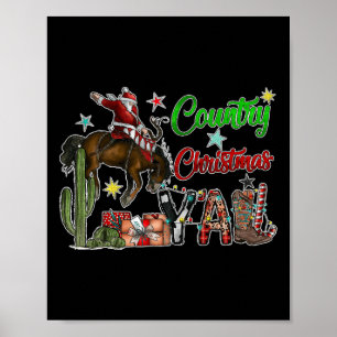 Póster Navidades del país Y'all Cowboy Boots Merry Christ