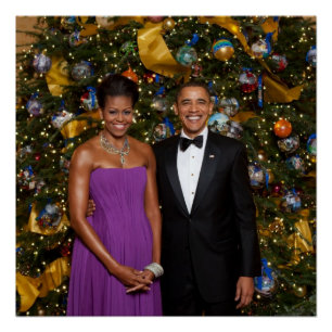 Póster Navidades del presidente Barack Obama y Michelle