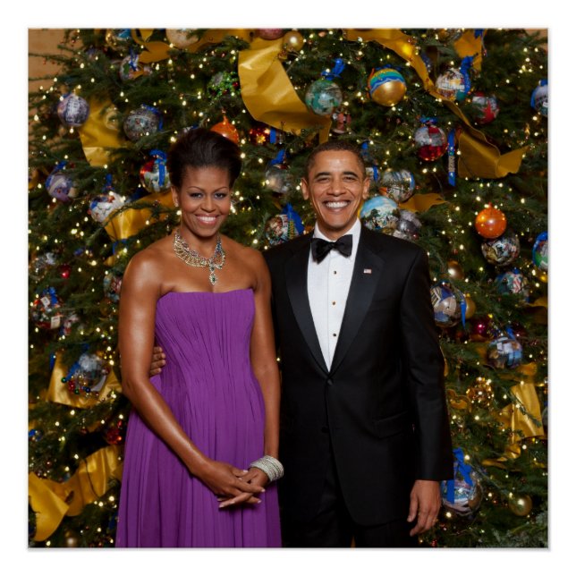 Póster Navidades del presidente Barack Obama y Michelle (Anverso)