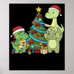 Póster Navidades Dinosaurios niños de árboles de Navidad 