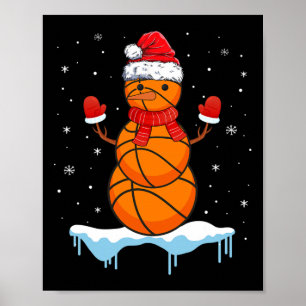 Póster Navidades divertidos Baloncesto Santa Snowman