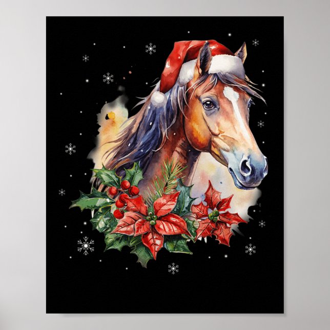 Póster Navidades divertidos Caballo Santa Hat Animal Ecue (Frente)