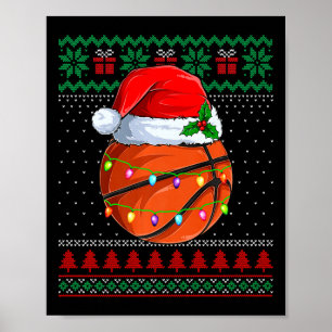 Póster Navidades divertidos de baloncesto suéter Santa Ha