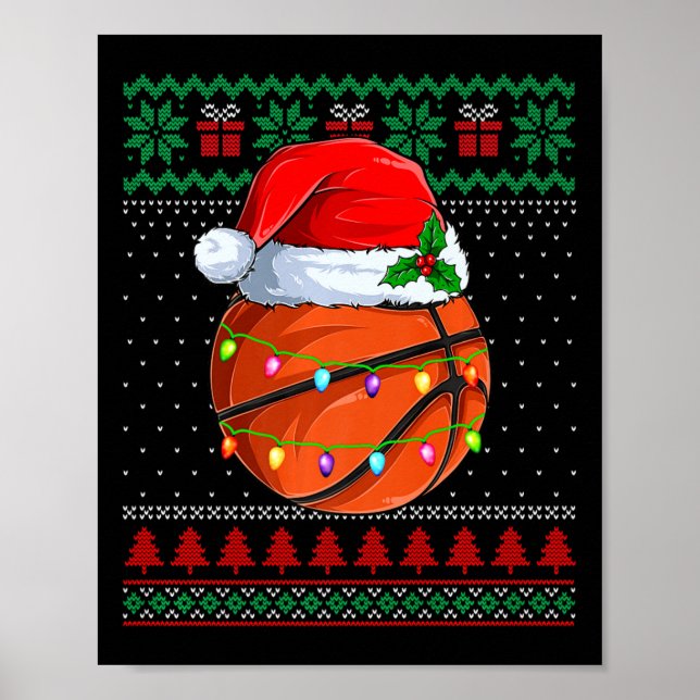 Póster Navidades divertidos de baloncesto suéter Santa Ha (Frente)