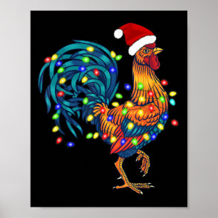 Póster Navidades divertidos de gallos iluminan granja Paj