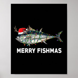 Póster Navidades divertidos de peces del atún Santa Claus