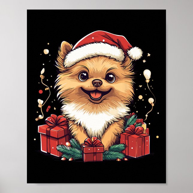 Póster Navidades divertidos de Santa Hat Pomerania (Frente)