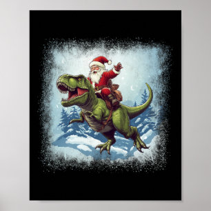 Póster Navidades divertidos de Santa Riding A Dinosaur T-