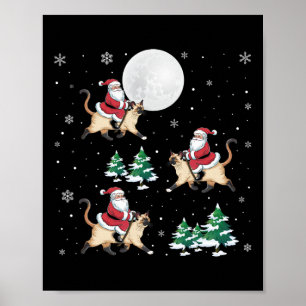Póster Navidades divertidos del gato siamés en bicicleta 