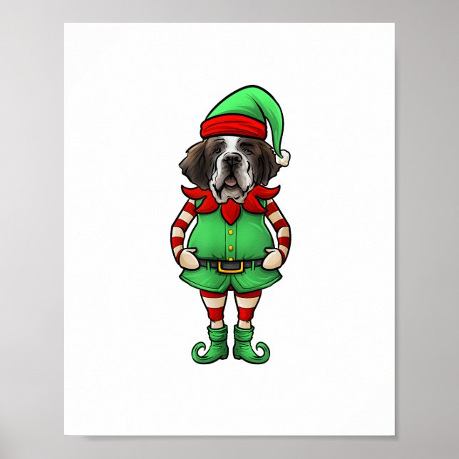 Póster Navidades divertidos Elf St Bernard Dog Saint Bern (Frente)