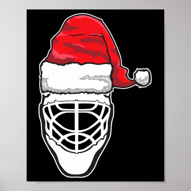 Póster Navidades divertidos hockey Goalie Mask Santa Hat  (Frente)