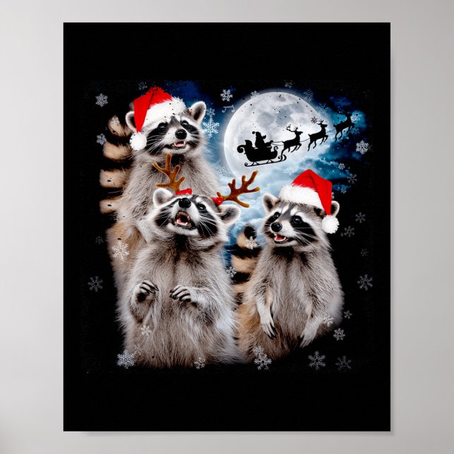 Póster Navidades divertidos Moon Howling Raccoon Xmas Hom (Frente)