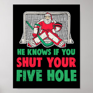 Póster Navidades divertidos Santa Ice Hockey Goaltender 1