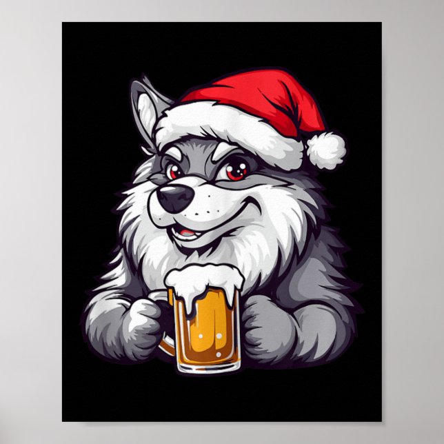 Póster Navidades divertidos Wolf con Beer Comic (Frente)