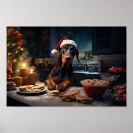 Póster Navidades Doberman celebraciones festivas
