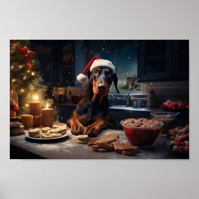 Póster Navidades Doberman celebraciones festivas (Frente)