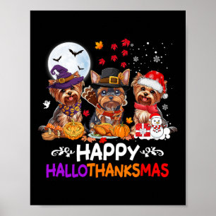 Póster Navidades Dog de Yorkshire Felices Hallothankmas g