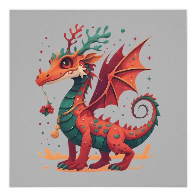 Póster Navidades Dragón de renos Resumen Personalizado el (Anverso)