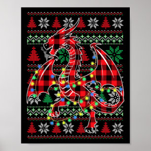 Póster Navidades Dragones De Red Plaid Encenden Navidades