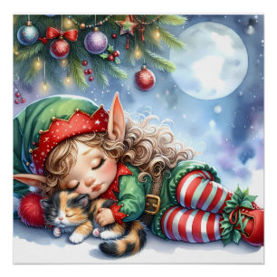 Póster Navidades durmientes Elf con Calico Kitten