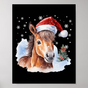 Póster Navidades Ecuestres Caballos Santa Hat