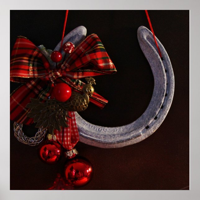 Póster Navidades ecuestres colgando foto de herradura (Frente)