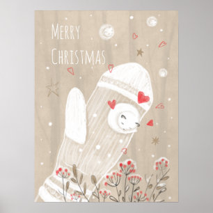 Póster Navidades educados Mitten Snow Kitten Dibujo moder