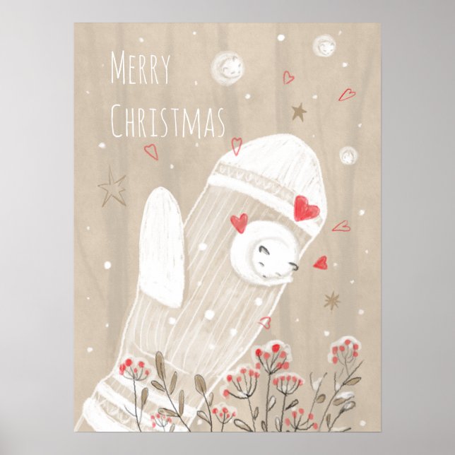 Póster Navidades educados Mitten Snow Kitten Dibujo moder (Frente)