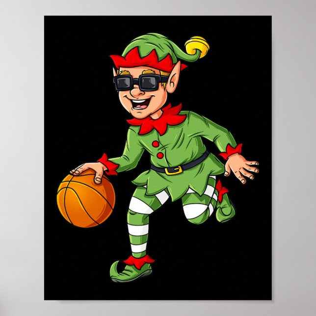Póster Navidades Elf Dribbling Baloncesto Divertido Niños (Frente)