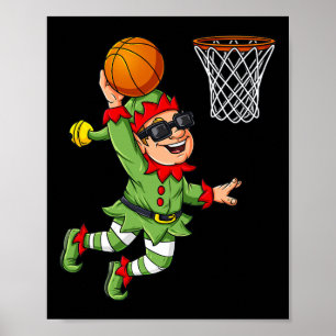 Póster Navidades Elf Dunking Un Básquetbol Divertido Niño