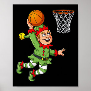 Póster Navidades Elf Dunking Un Básquetbol Divertido Niño