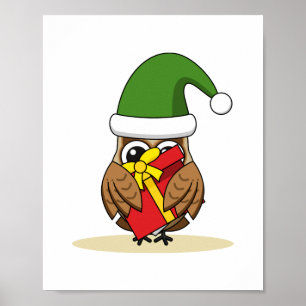 Póster Navidades Elf Owl con presente