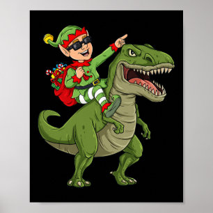 Póster Navidades Elf Riding Dinosaur T Rex Niños Diversió