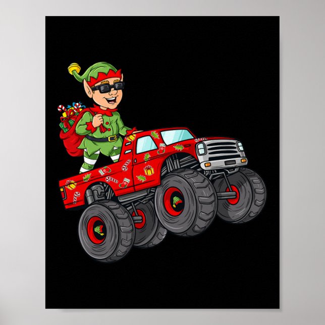 Póster Navidades Elf Riding Monster Camión Niños Familia (Frente)