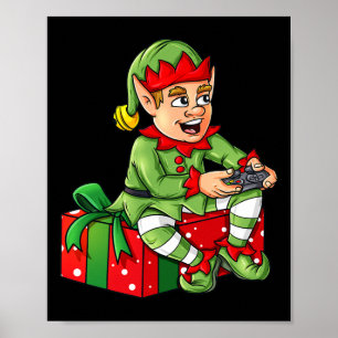 Póster Navidades Elf Video Gamer Controller Niños Niños X