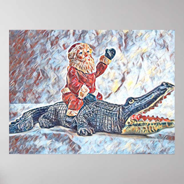 Póster Navidades en Florida Santa Claus montando Alligato (Frente)