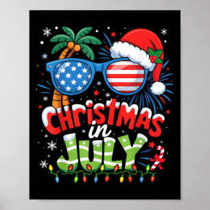 Póster Navidades En Julio Bandera Estadounidense Playa De