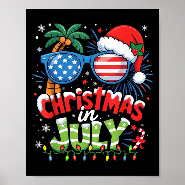 Póster Navidades En Julio Bandera Estadounidense Playa De (Frente)