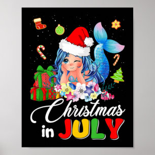 Póster Navidades En Julio Cute Anime Mermaid Santa Hat Su