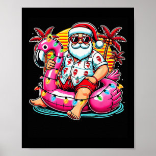 Póster Navidades En Julio De Santa Flamingo Flotan Navida