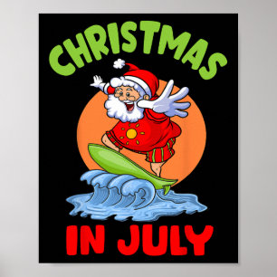 Póster Navidades En Julio En Santa Surfing Kids Toddler H