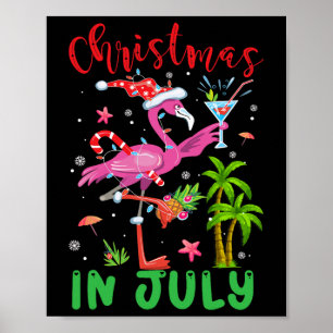 Póster Navidades En Julio Flamingo Santa Summer Xmas Muje