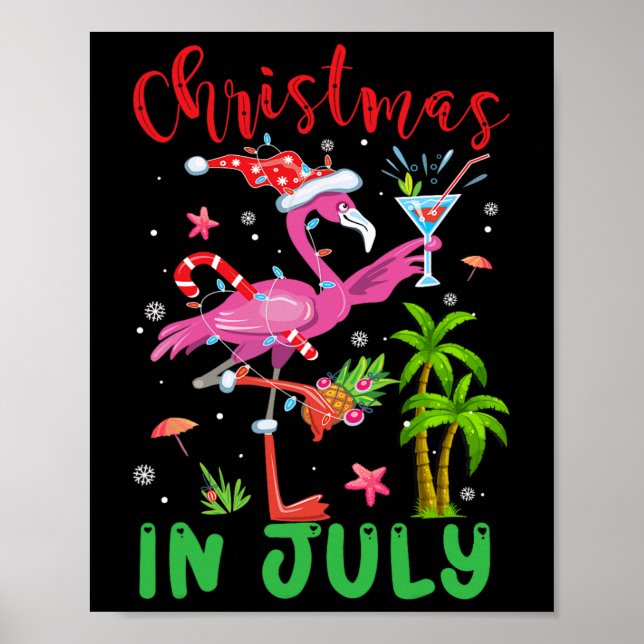 Póster Navidades En Julio Flamingo Santa Summer Xmas Muje (Frente)