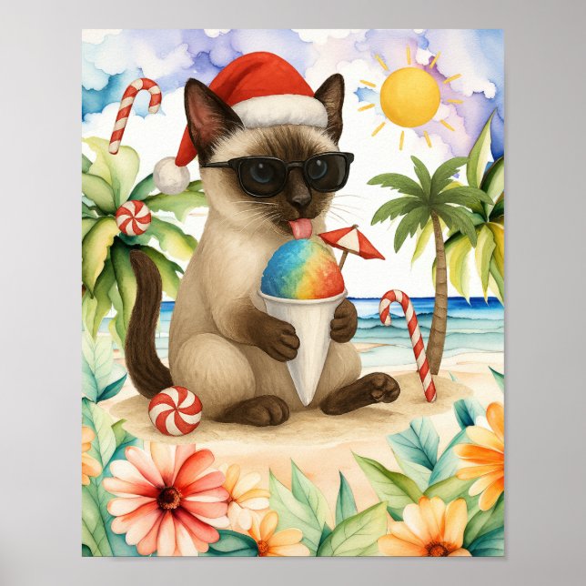 Póster Navidades en julio para los amantes del gato siame (Frente)