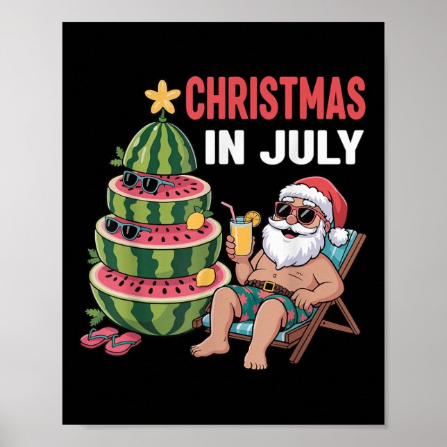 Póster Navidades En Julio Santa Beach Watermelon Niños To (Frente)